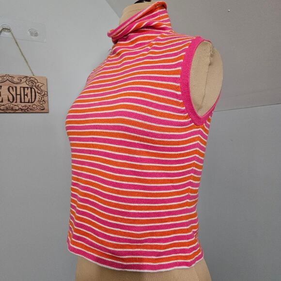 Rebecca Thomas Sweater Mock Neck Retro 70s Cropped Pink Orange Striped Large - Picture 7 of 14